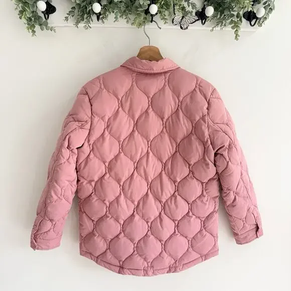 Marine Layer Leslie Puffer Jacket Pink Collared Front Pockets Size Small - Picture 2 of 5